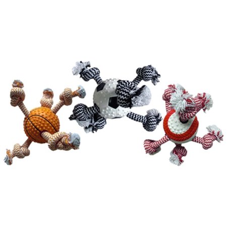FLYFREE 51073 3.5 in. Sport Ball With Cotton Rope Dog Toy FL577772